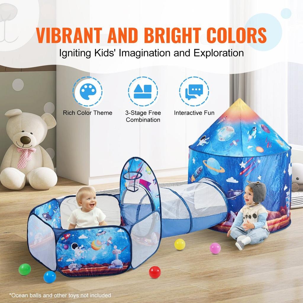 3 in 1 Kids Play Tent with Tunnel for Boys, Girls, Babies and Toddlers, Indoor/Outdoor Pop Up Playhouse with Carrying Bag & Banding Straps Birthday
