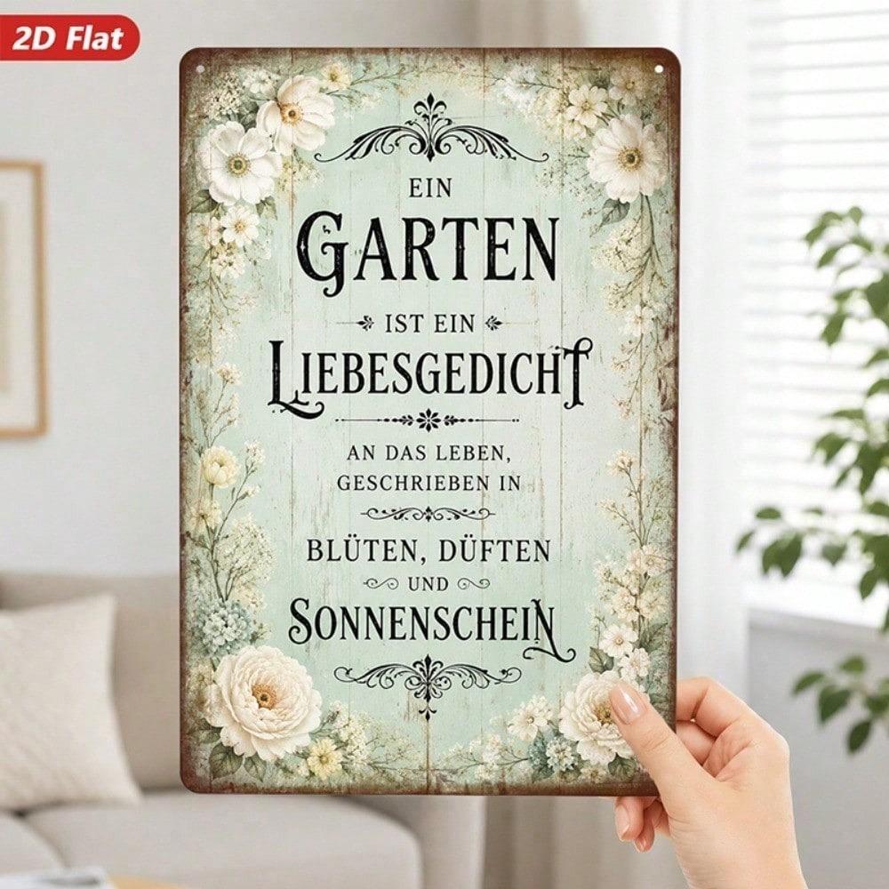 Vintage German Floral Metal Sign, 2D Flat Windproof Wall Art, Romantic Home Decor
