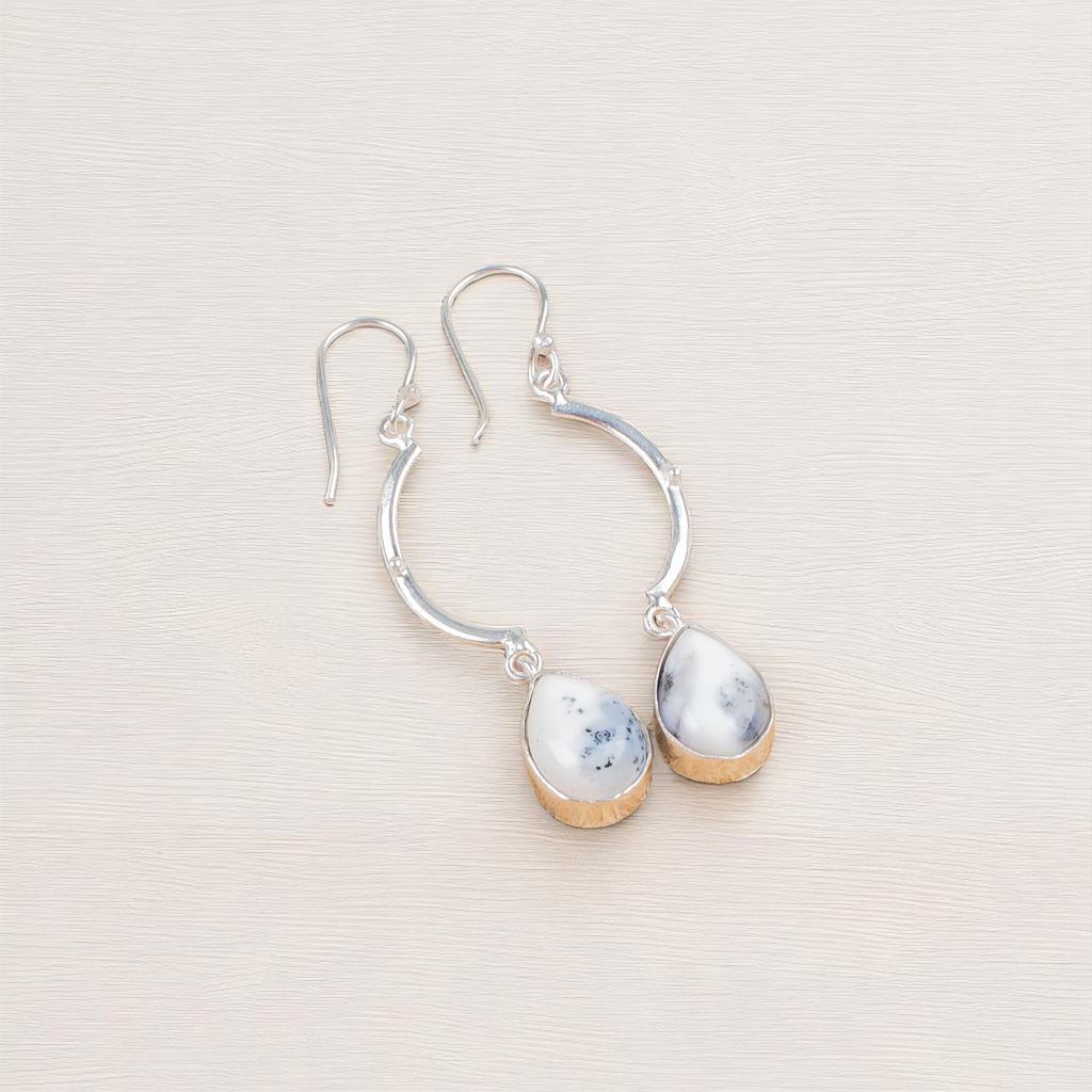 Dendritic Opal Gemstone 925 Sterling Silver Jewelry Handcrafted Earrings 2.60" EE-43-21