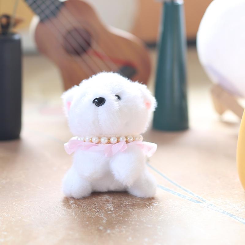 Drăguț Pomeranian catelus pandantiv jucărie de pluș păpușă perlă urs geantă agățat breloc păpușă