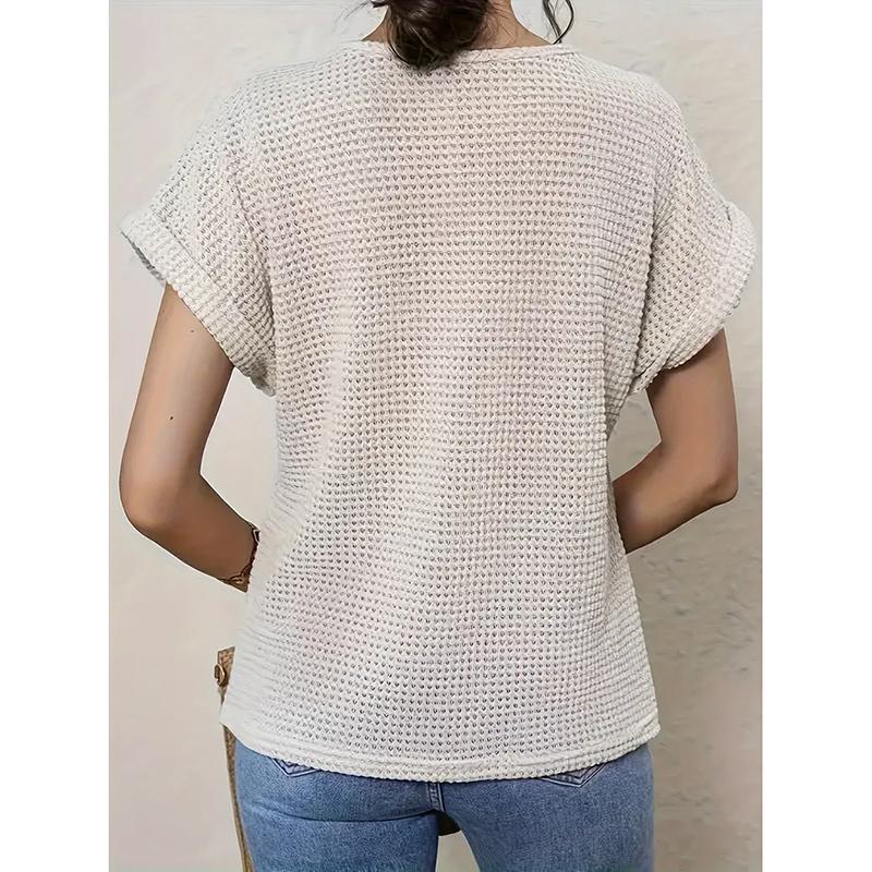 Lace Splicing Crew Neck T-shirt, Casual Short Sleeve Top For Spring & Summer, Women's Clothing