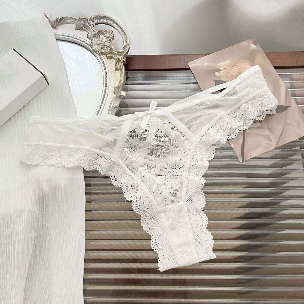 Ruffle Mesh Floral Bowknot Panties Patchwork Lace Flower Transparent Briefs Quick Drye   Lady