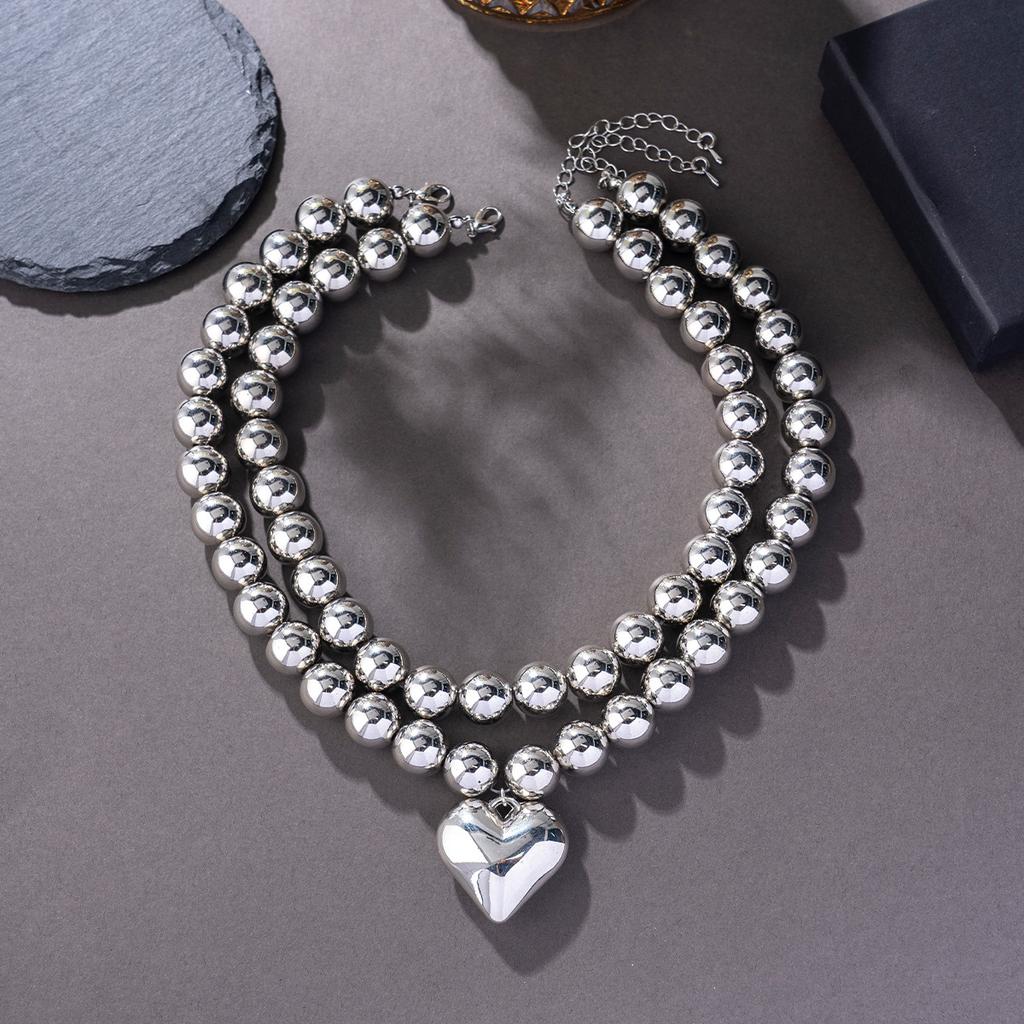 Exaggerated Cyberstyle CCB Love Pearl Multi-layer Large Round Bead Stacked Necklace Collarbone Chain Ladies