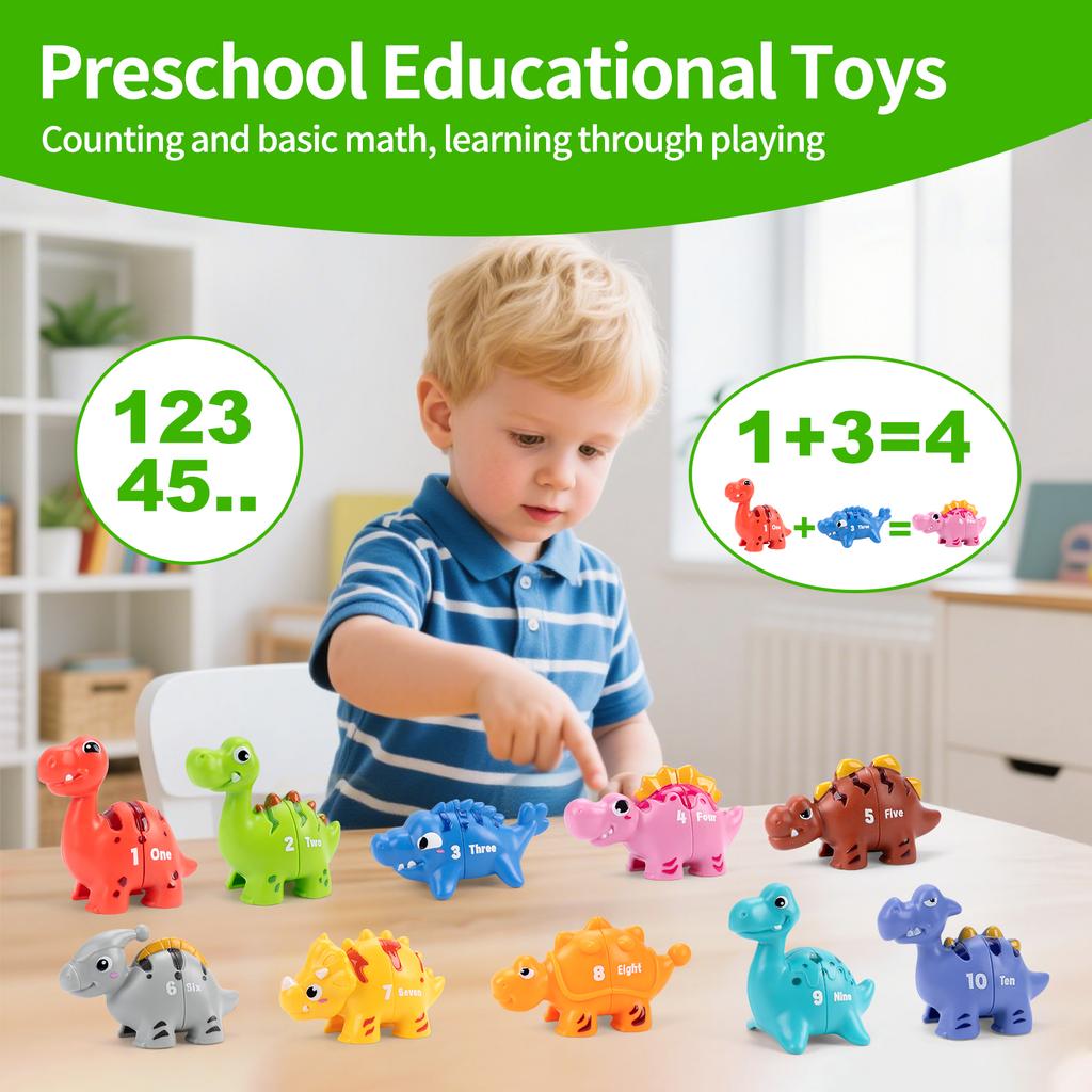 Dinosaur Matching Game Toy Number&Letter Matching Color Sorting Fine Motor Skill Sensory Montessori Toy Toddlers for Kids Gifts