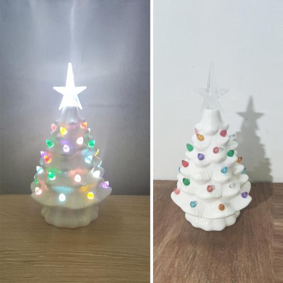 Yousheng 7 Inch Tabletop Christmas Tree LED Light Up Mini Resin Christmas Tree Figurine with Star Tree Topper for Holiday Party Home Decor