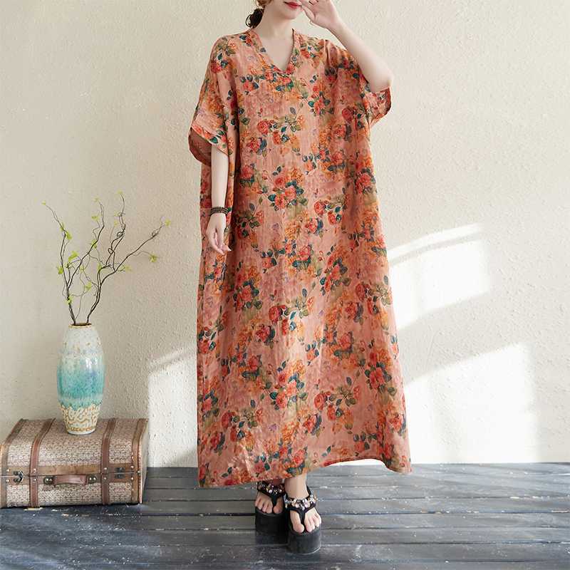 Summer Color Travel Retro Long Skirt Cotton Linen Dress