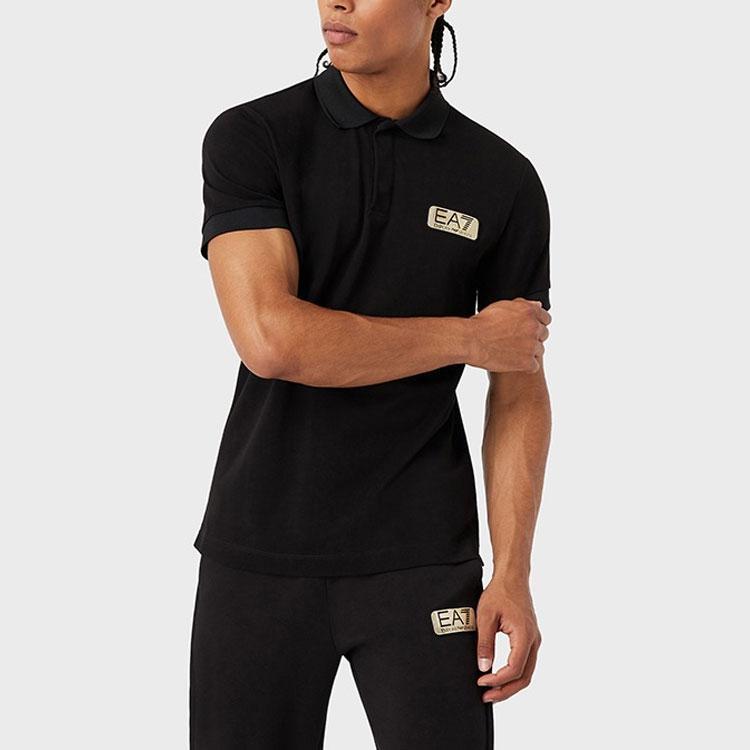 EMPORIO ARMANI EA7 Polo Shirts Men's Black Polo Collar Moderate Straight Fit 3LPF09P-J5AZ-1200