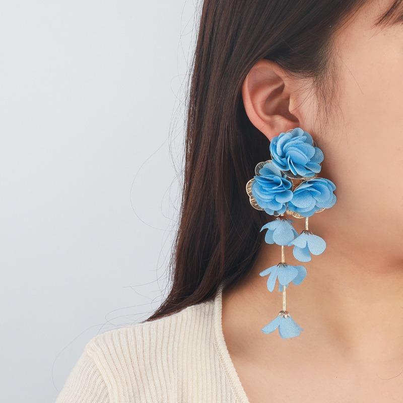 Draweye Chiffon Flowers Earrings for Women Beach Style Summer Hyperbole Vintage Jewelry Elegant Sweet Pendientes Mujer