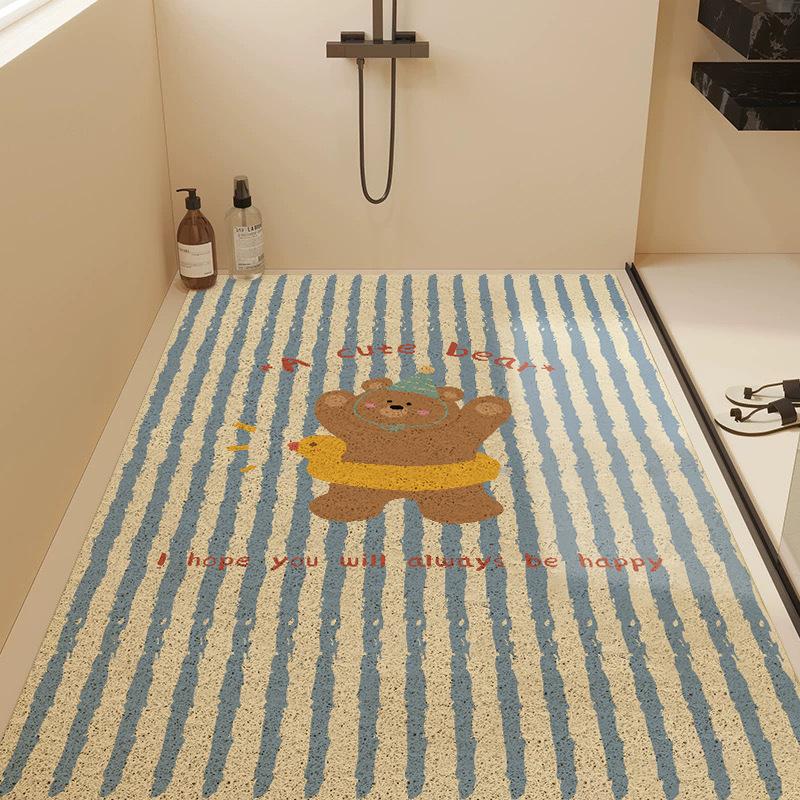 Cartoon Cute Fun Bathroom Floor Mat Household Hollow Dirt-Resistant Wear-Resistant Silk Ring Floor Mat Shower Room Non-Slip Easy To Take Care Of Floor