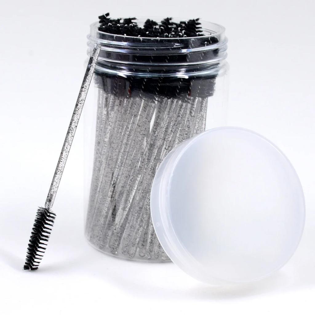 CNKESS 50Pc bags/cans Disposable Eyelash Extension Mascara Wand Glitter Micro Lash Brushes Spoolie With Container Case Wholesale
