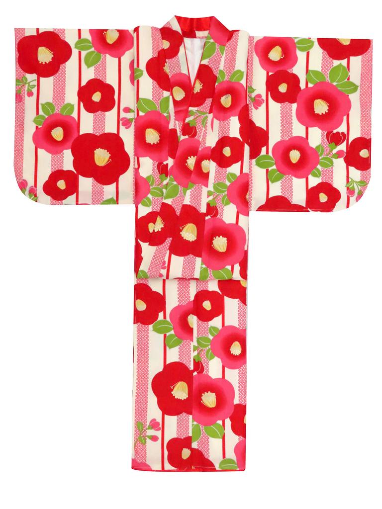 Kimono for size small with [Muromachi-st.] children, girls, 140, pattern, undershirt, junior, undergarment, "Ecru, camellia" JRKM14-531