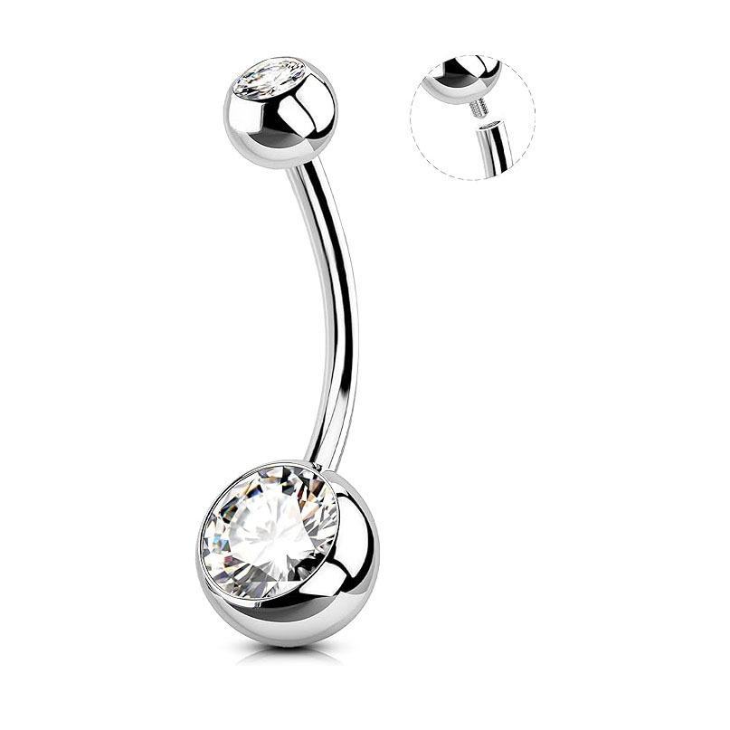 F136 Titanium Internal Thread Belly Button Ring Double Zirconia Set Navel Piercing Jewelry