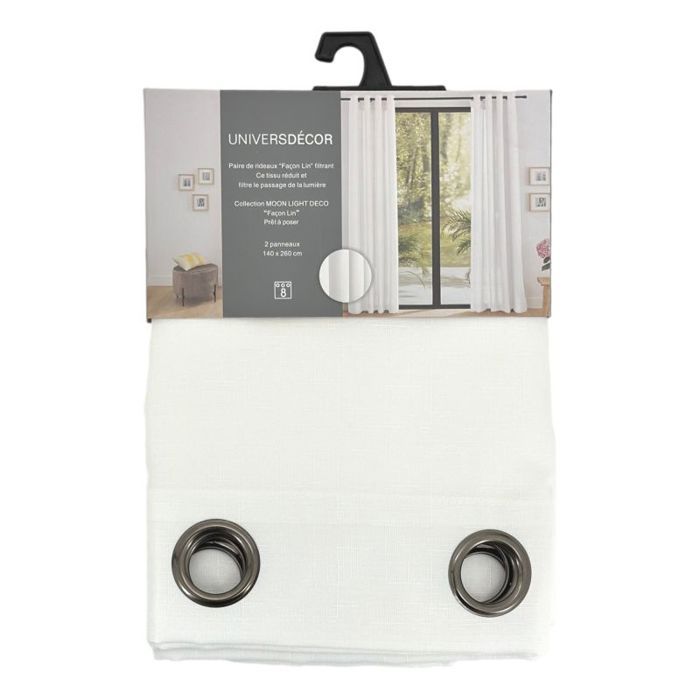 Paire de rideaux tamisant à œillets Effet Lin "Moonlight" Neige