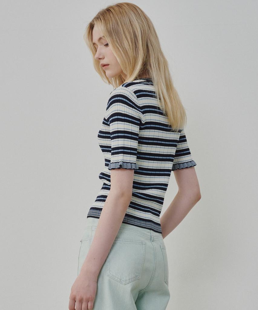 Ollibeudeollibeu Sleeve Frill Stripe Pullover Ok6Mp5710