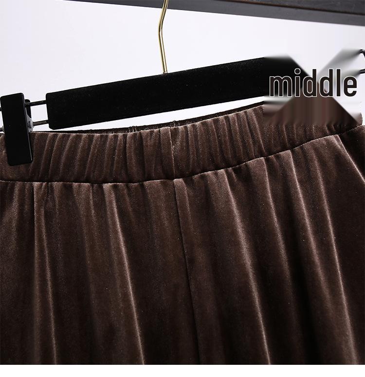 Plus Size High Waist Velvet A-Line Skirt for Women - Spring/Autumn Elastic Waist Slimming Long Skirt