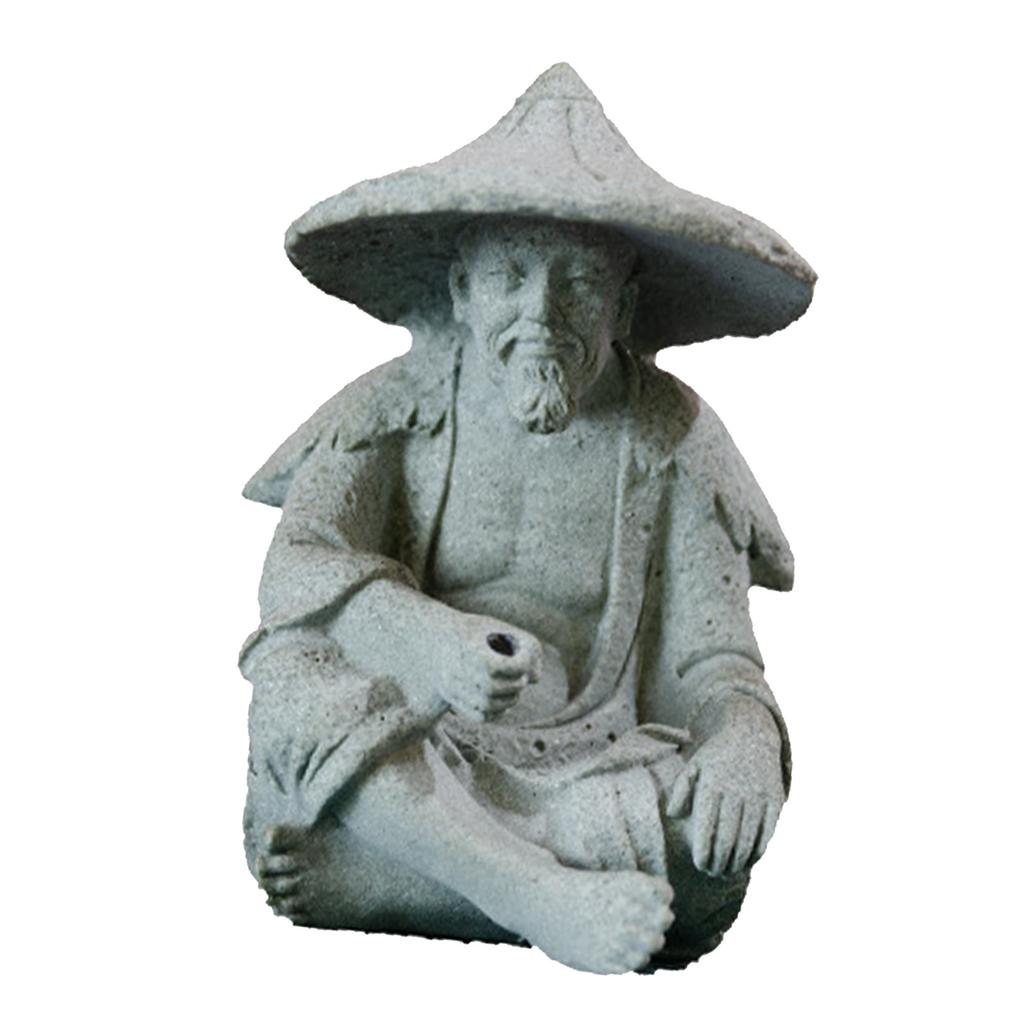 Mini Fisherman Statue Aquarium Resin Fisherman Figurine Vintage Ornament for Fish Tank Fountain