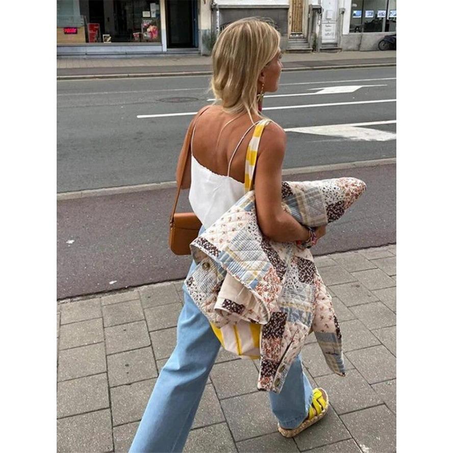 Retro tisk Barevné bavlněné bundy Dámské Dlouhý rukáv s výstřihem do O, Jednořadový kabát Podzim Zima Dáma Neformální Streetwear