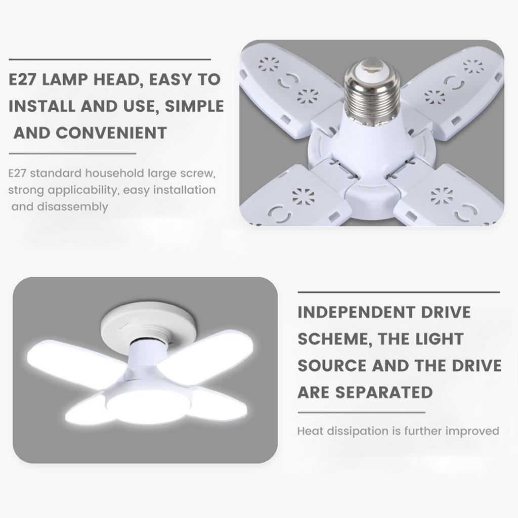 E27 Fan Shape Foldable 28W LED Bulb Deformation 6500K Utility Room LED Wall Lamp For Barn Workshop Storage White Leaf Light