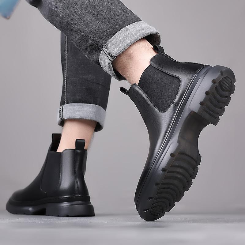 Chelsea boots low-top British style autumn and winter new high-top leather shoes Martin boots medium-top boys short boots waterproof and non-slip