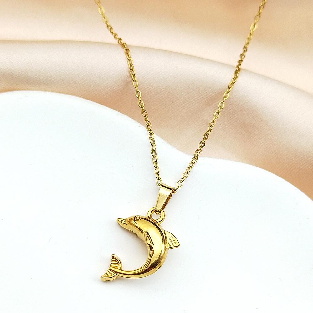 Simple Trendy Dolphin Pendant Necklace For Women Men Stainless Steel Gold Color Sea Animal Hiphop Male Choker Jewelry Accessory