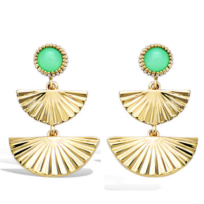 [R7146] - Pendientes Chapados en Oro 'Cleopatra' verde dorado - 26x15 mm