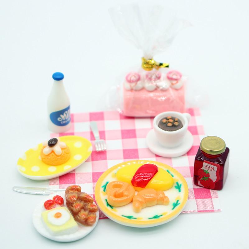 1Set Dollhouse Mini Breakfast Play Dim Sum Bread Jam Plate Model Miniature Kitchen Cooking Baking Model Diy Doll Accessories