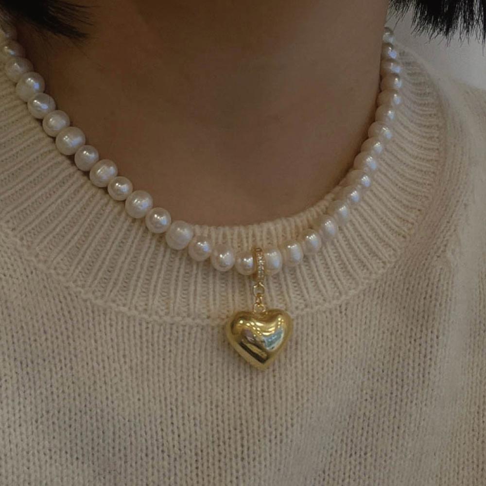 My Omelet [92.5 Silver] Mermaid Heart Pearl Necklace