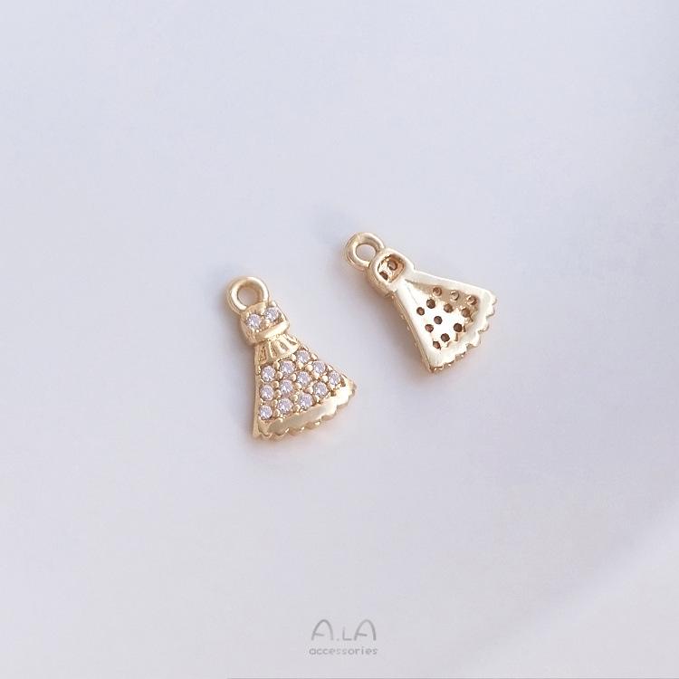 14K Gold-Filled Micro-Pave Zircon Small Charms: Girl's Business Trip Series - Handbag, Perfume, Dress, Crown DIY Pendant