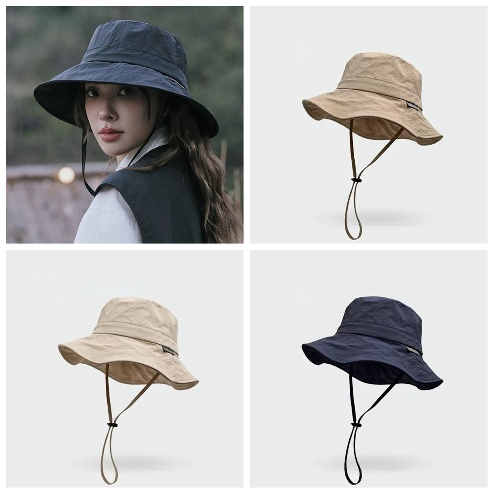 Japanese Wide Brim Sun Hat UV Protection Quick Dry Bucket Hat Drawstring Fishmen Hat  Fishing