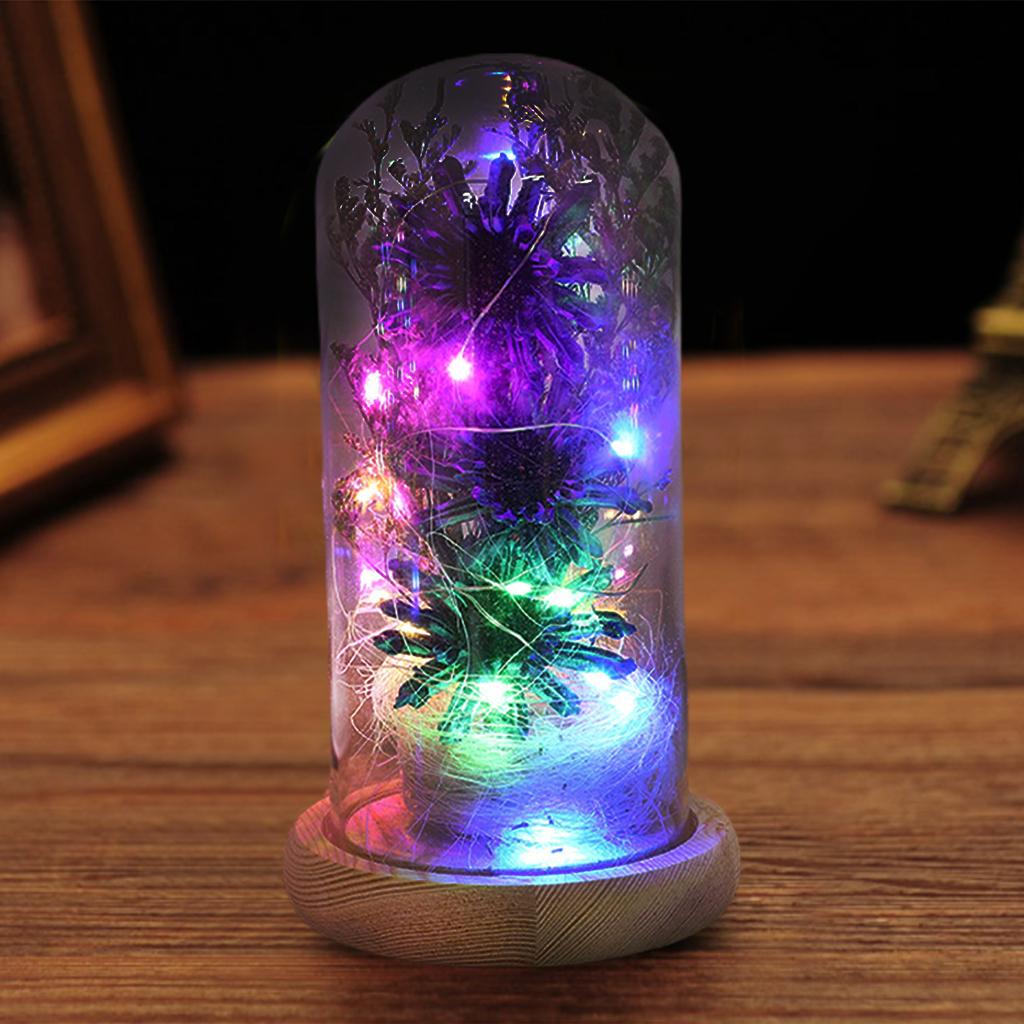 Preserved Flower Glass Dome Artificial Simulation Sunflower with LED Light for Valentine"s Day