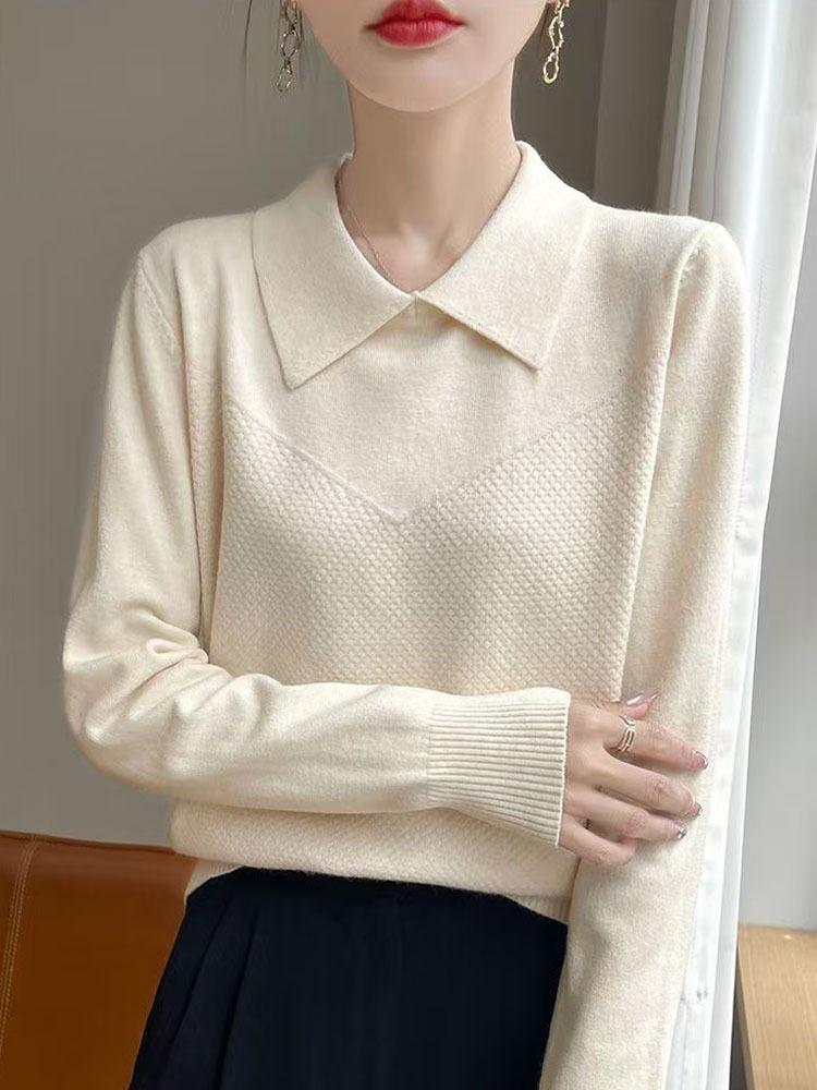 Women's Casual POLO Collar Knit Pullover - Loose Long Sleeve Autumn/Winter Lapel Sweater Design.
