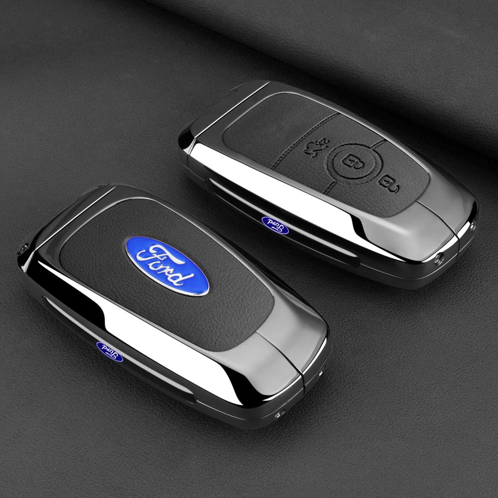 Leather Car Smart Key Case Cover Alloy Protect Shell For Ford F150 Explorer Edge Escape Mondeo Mustang Auto Accessories Sticker
