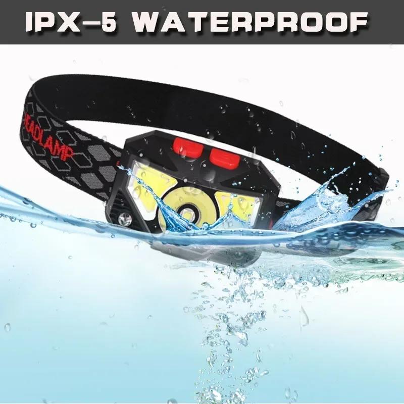 8 Modes Handfress Motion Sensor Powerful LED Headlight Headlamp Head Lamp COB Flashlight Torch Head Light For Camping, Fishing