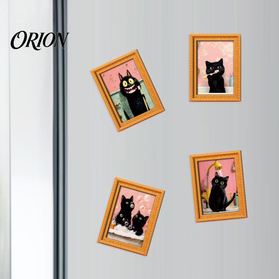 Autumn Home Decorations Wooden Black Cat Fridge Magnet, Seasonal Cartoon Kitchen Bathroom Decor, Spooky Gifts Cute Theme Photo Frame Magnets, Fun Gift