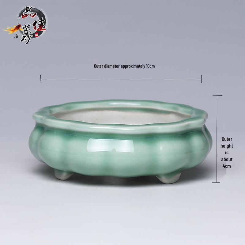 Zisha Succulent Flower Pot Ceramic Incense Burner – Glazed, Creative Desktop Bonsai Planter, Handmade, for Office Decor.