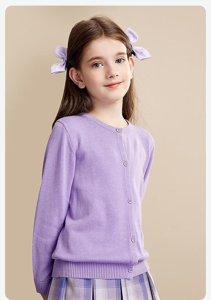 Girls' Simple Long Sleeve Knitted Cardigan