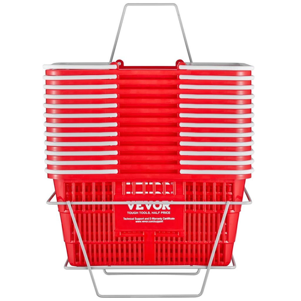 Shopping Basket Portable Grocery Basket 12PCS 21L with Handle & Stand Red