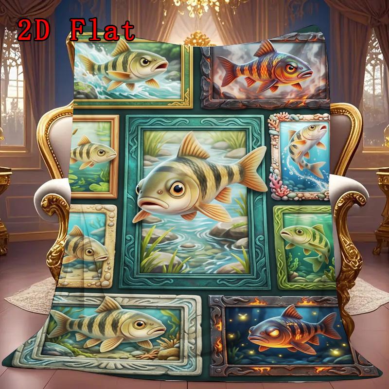Fish Fantasies 2D Flat Pattern Flannel Blanket, High Quality All Seasons, Home Decor, Warmth and Comfort, Perfect for Christmas Gifts.