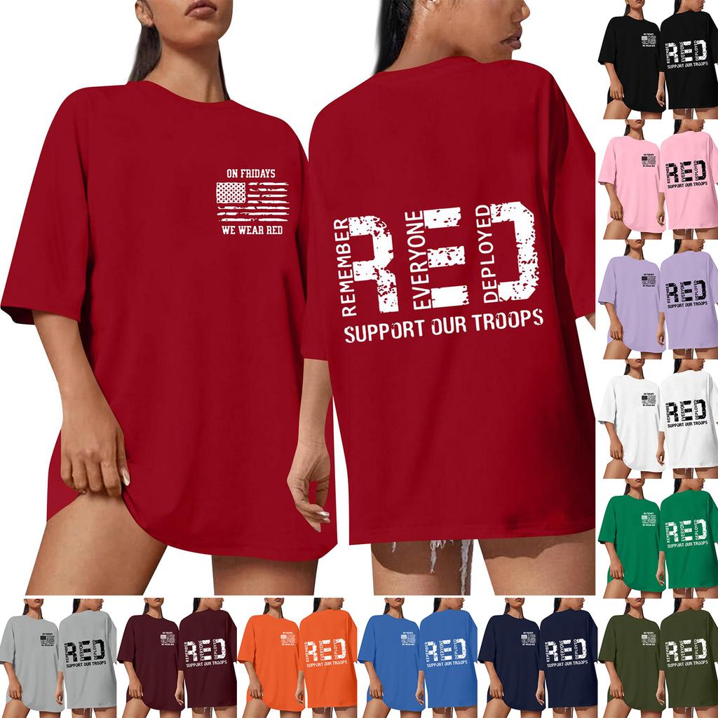 Women Casual Short Sleeve Crew Neck T Shirt Letter Print Loose Fit Lightweight Comfortable Daily Wear Top