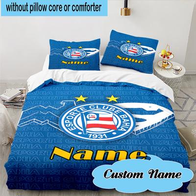 3PCS Custom Name Esporte Clube Bahia Crest Bedding Set, Including 1pc Duvet Cover And 2pcs Pillowcases, Suitable for Dorms and Bedrooms Gift