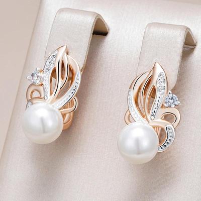 Gold Silver Color Hollow Flower Drop Earrings Synthetic Pearls Shiny Zircon Luxury Women Wedding Jewelry