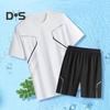2Pcs/Set Men Tracksuit Set Round Neck Short Sleeve Tee Shirt Elastic Waist Shorts Set Quick-Drying Sportswear
