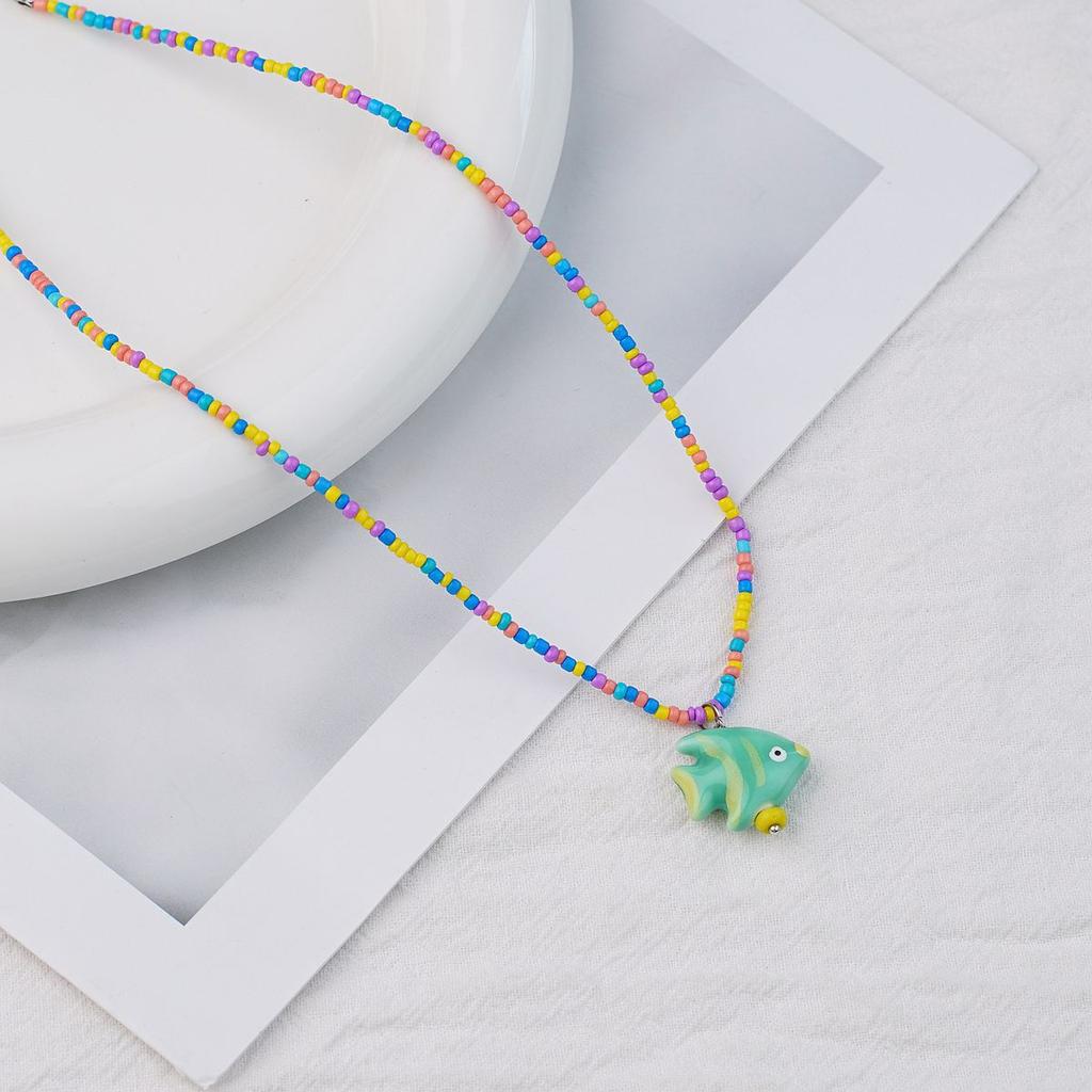 Bohemian Rice Beads Colored Beaded Ceramic Clouds Cute Fresh Necklace Neck Chain Collarbone Chain