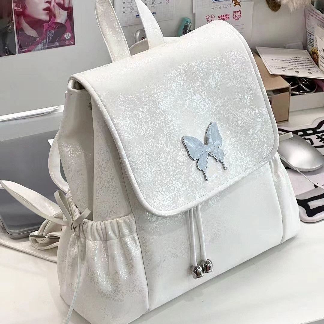 

White Ballet Style Backpack Women Bow Butterfly Patch Large Capacity Backpack Ladies Elegant Gentle Exquisite Mochilas Mujer New 30x27x10cm белый