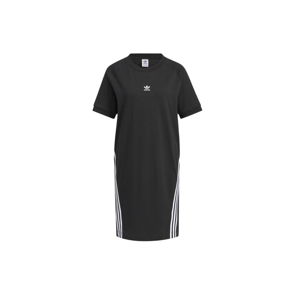adidas Originals Sportswear Dress Color Block Comfortable Short Sleeve Dress Women Dresses Black JF0661