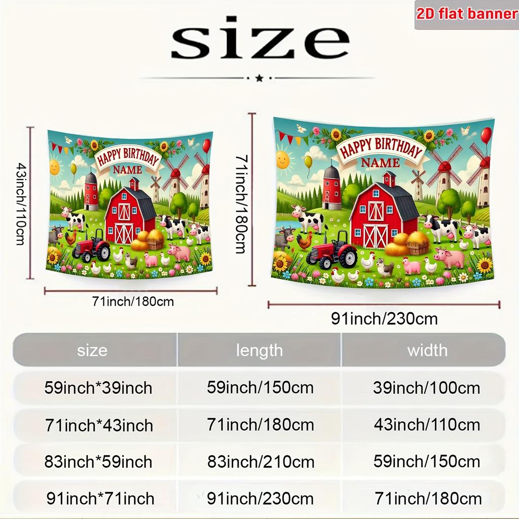 Personalized 2D Flat Birthday Party Background Fabric Joyful Farm Animal Themed Atmosphere Decoration