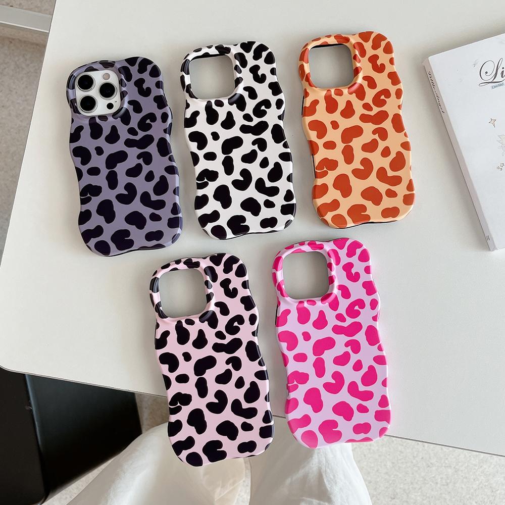 Fashion 2 in 1 Glossy Leopard Print Phone Case for iPhone 13 14 15 16 Pro Max Wave Edges Comfortable Touch Hard Slim Back Cover