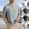 Men's V-Neck Cotton T-shirt Short-Sleeved Solid Color Casual Tee Shirt Breathable Summer Loose Top for Daily Life Sports Travel