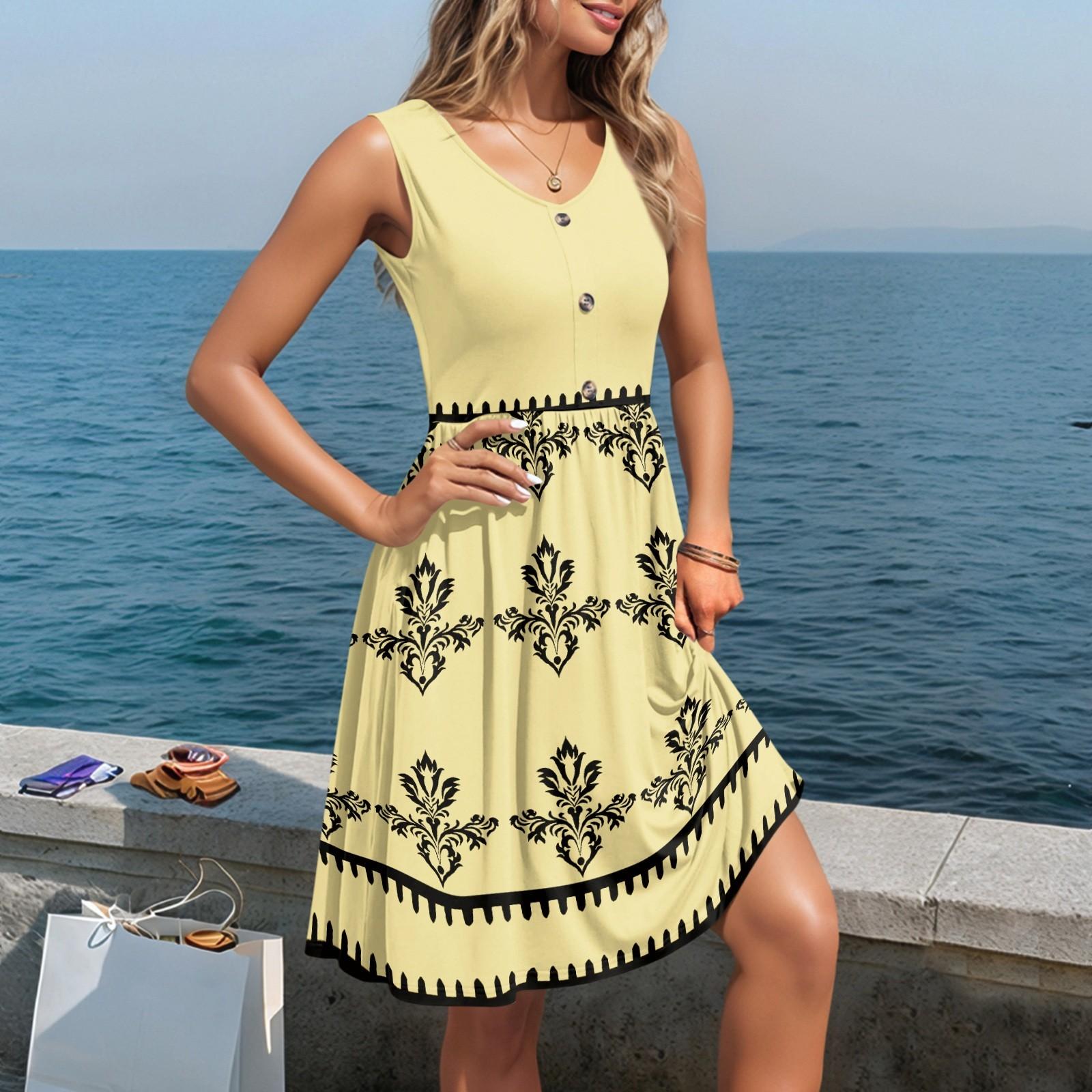 

Женские повседневные летние платья без рукавов Весеннее платье с круглым вырезом в стиле пэчворк Бохо с цветочным принтом для коктейльной вечеринки XL жёлтый