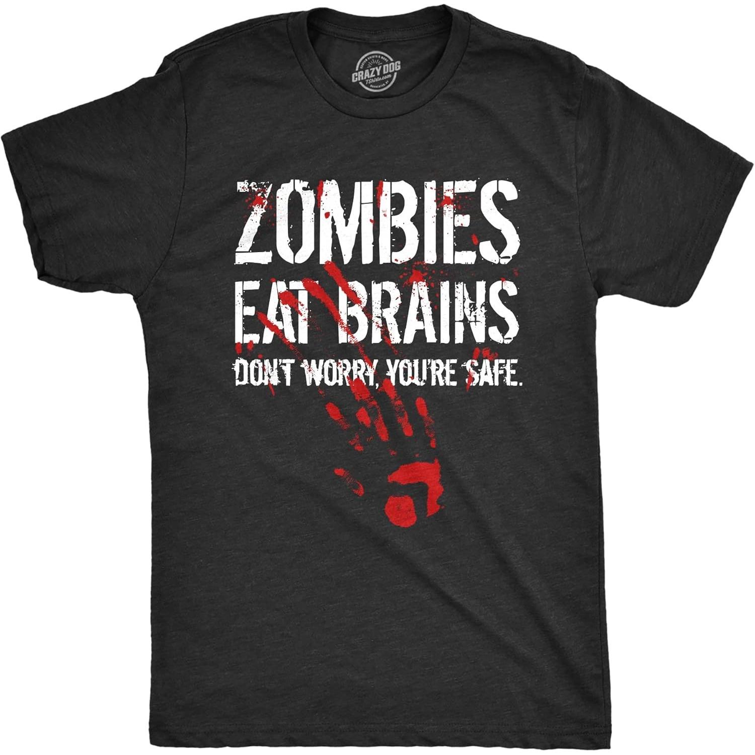 Mens Zombies Eat Brains So You re Safe Funny T Shirt Sarcastic Humor Halloween S чёрный